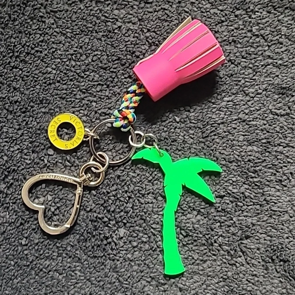 Victoria's Secret keychain pink tassel, heart, yellow VS. Green‎ palm tree